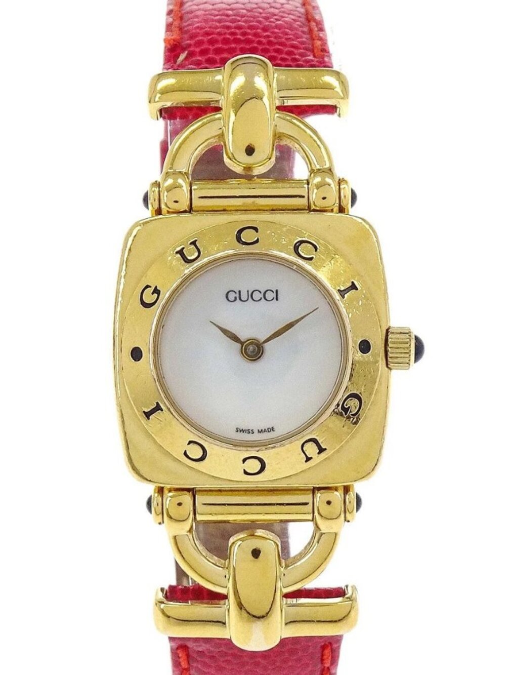 Gucci 6300L Quartz Watch Horsebit Change Belt SS Embossed Leather 178675